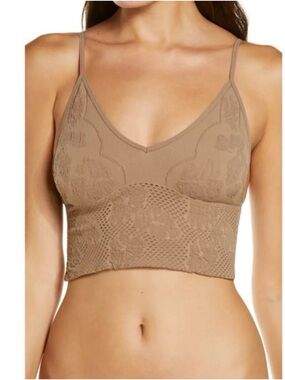 Free People Longline Lace Bralette - Taupe Brown